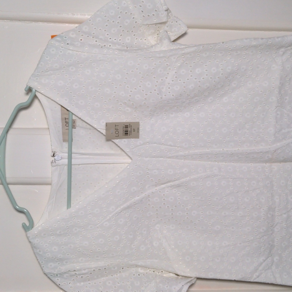Loft White V neck eyelet dress size 6P